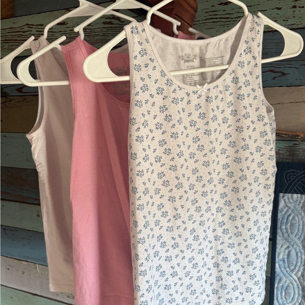 Floral and Solid Tank Tops - Pink and White